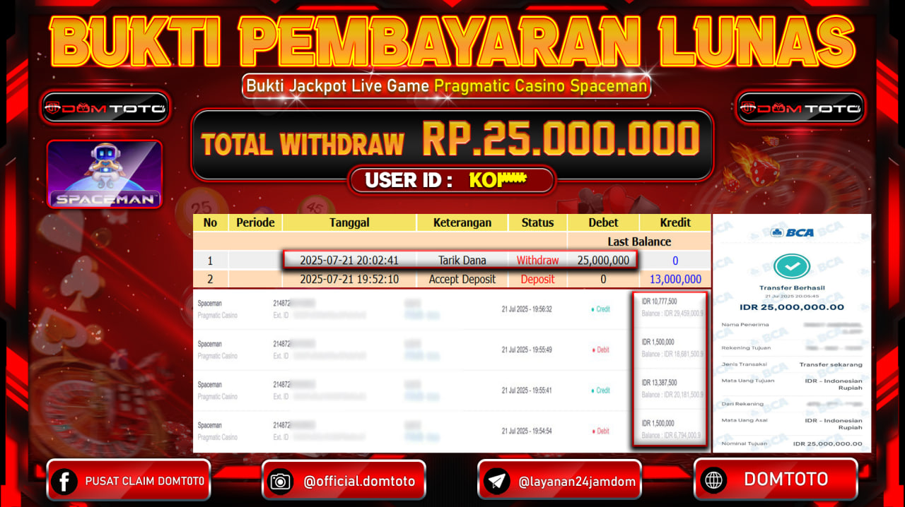 JACKPOT LIVE GAME SPACEMAN 21 JULI 2025